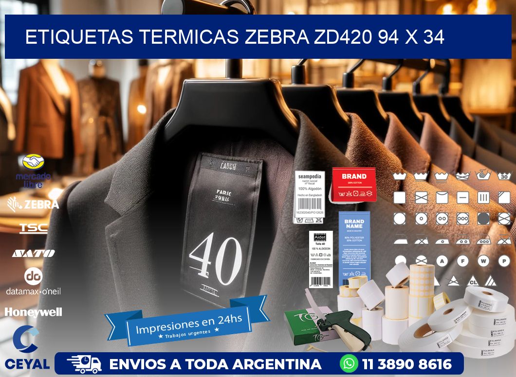 ETIQUETAS TERMICAS ZEBRA ZD420 94 x 34