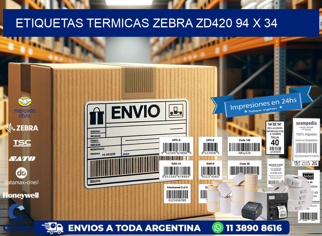 ETIQUETAS TERMICAS ZEBRA ZD420 94 x 34