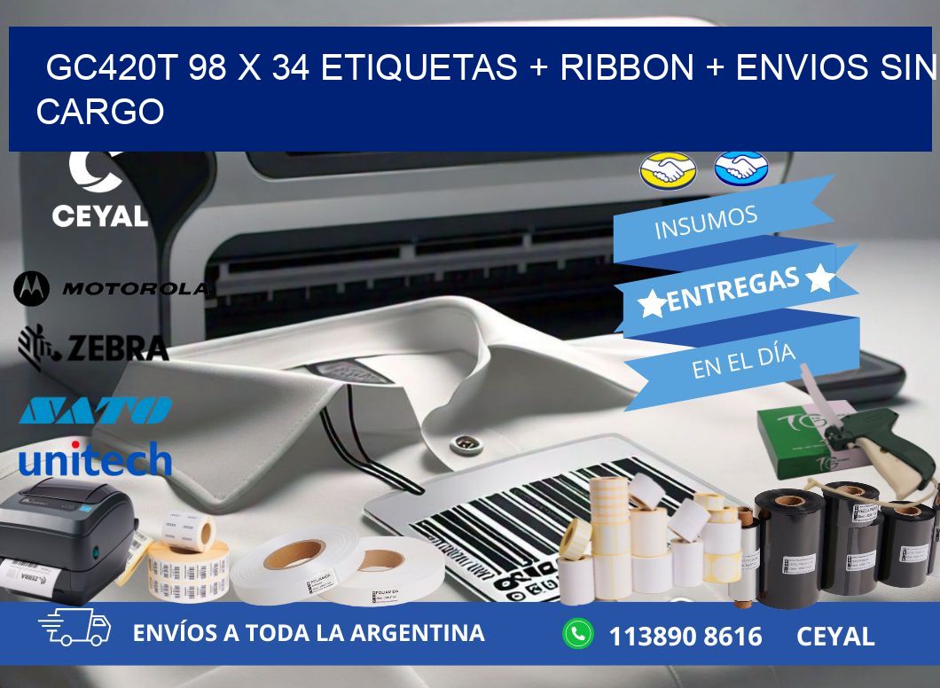 GC420T 98 x 34 etiquetas + ribbon + envios sin cargo