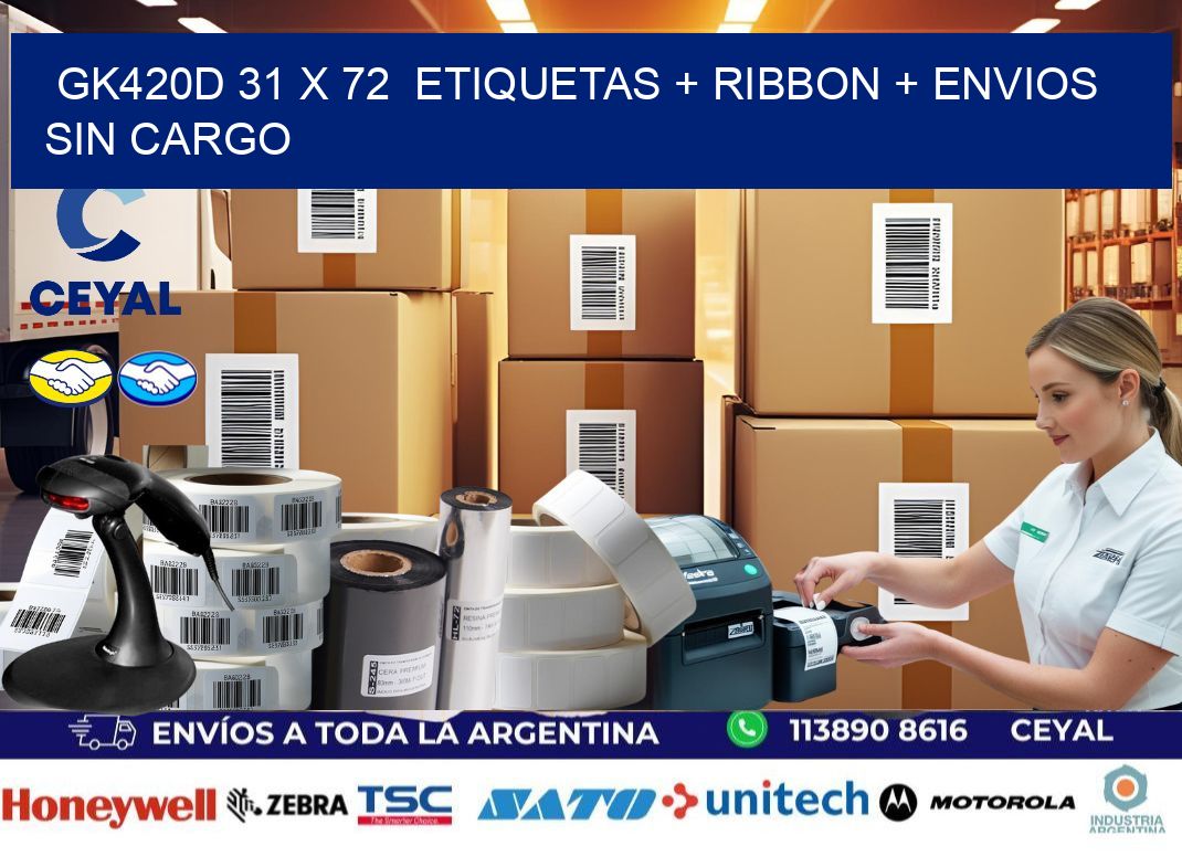 GK420D 31 x 72  etiquetas + ribbon + envios sin cargo