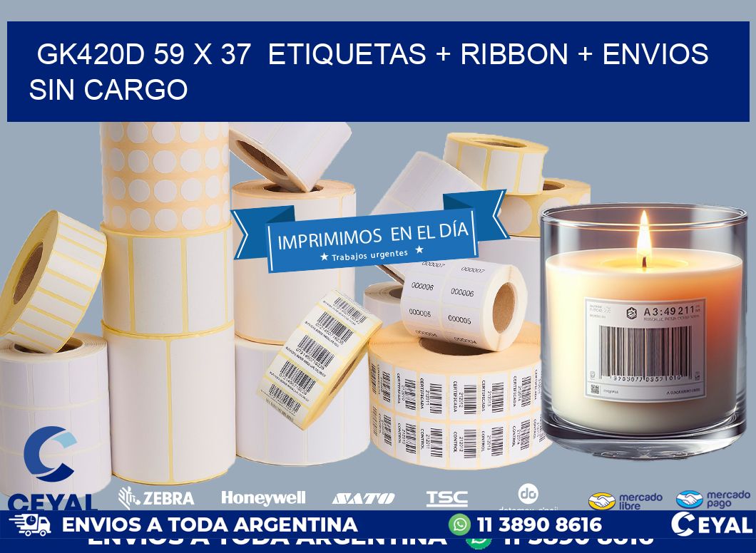 GK420D 59 x 37  etiquetas + ribbon + envios sin cargo