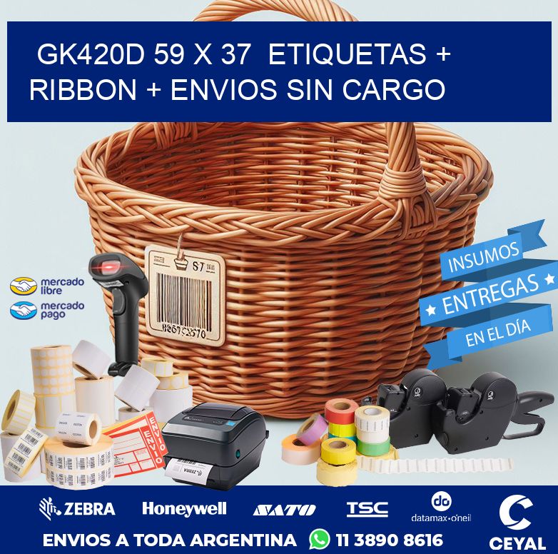 GK420D 59 x 37  etiquetas + ribbon + envios sin cargo