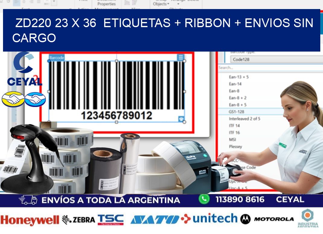 ZD220 23 x 36  etiquetas + ribbon + envios sin cargo