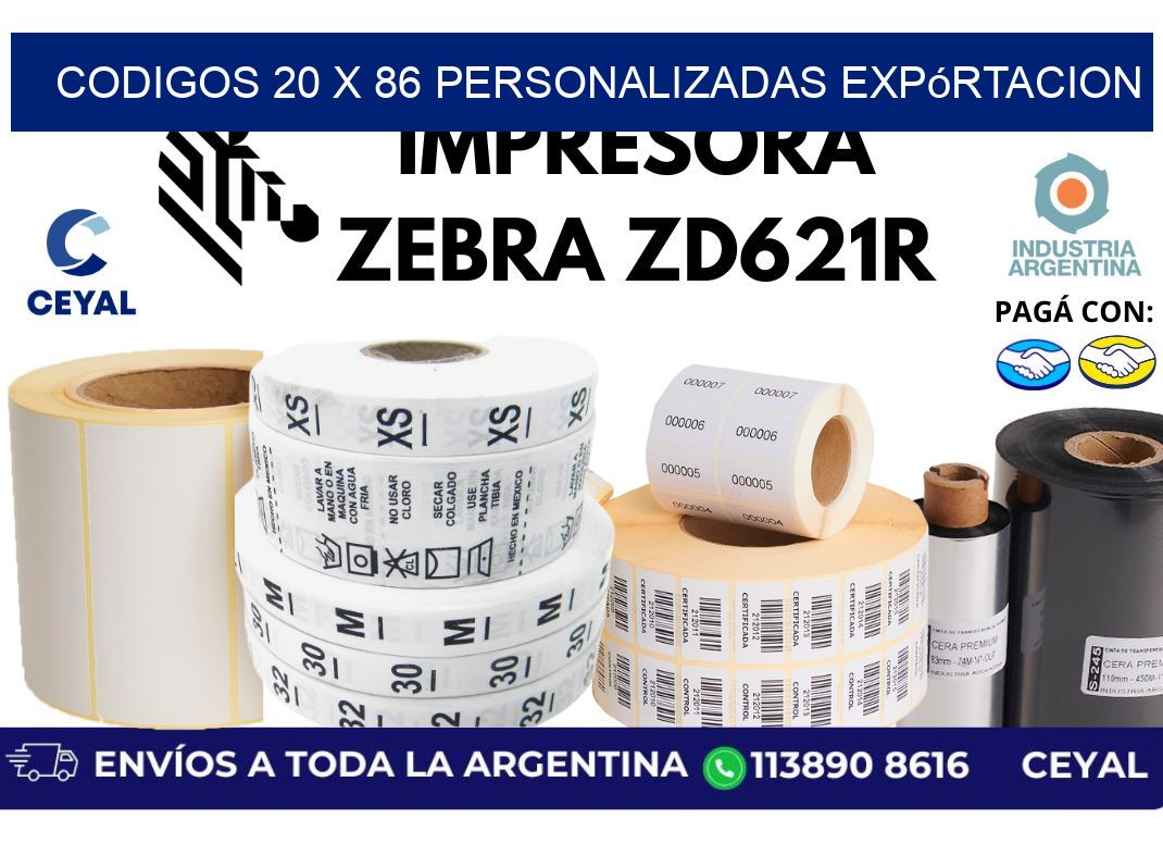codigos 20 x 86 personalizadas expórtacion