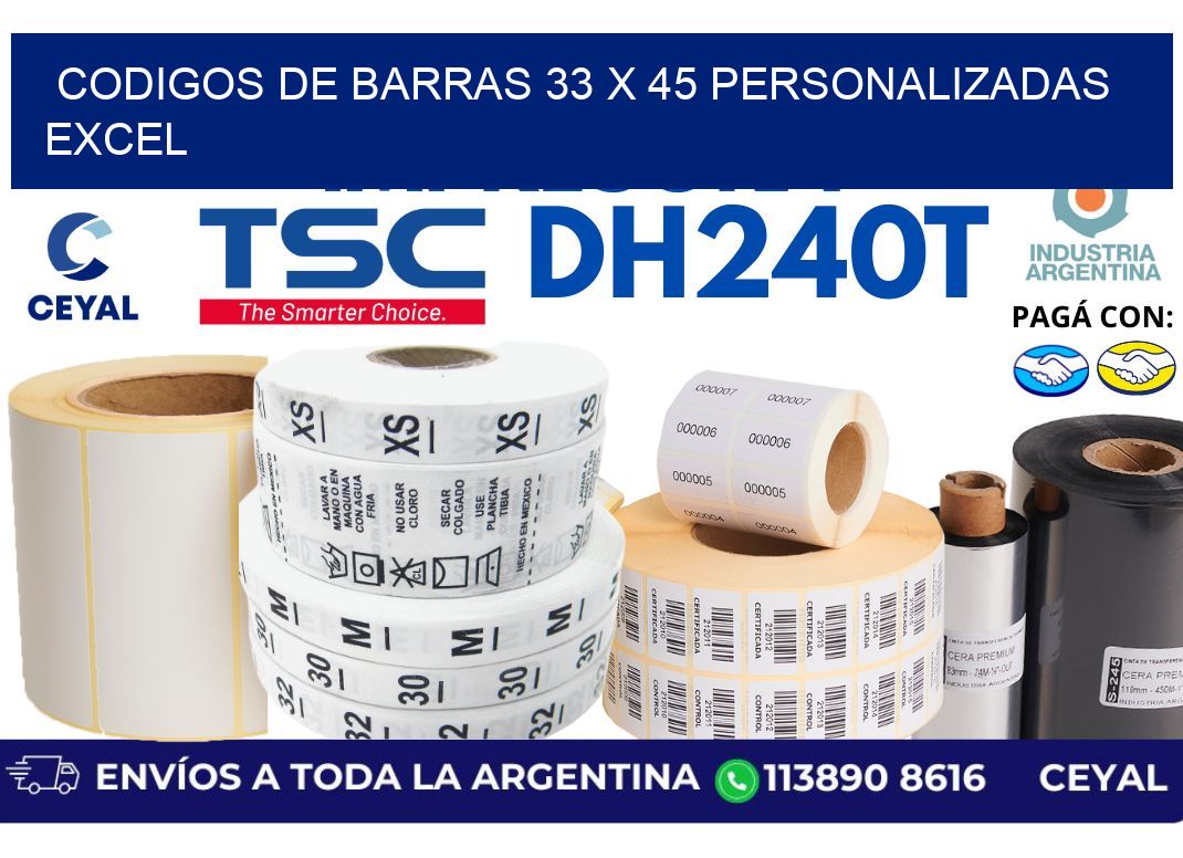 codigos de barras 33 x 45 personalizadas excel