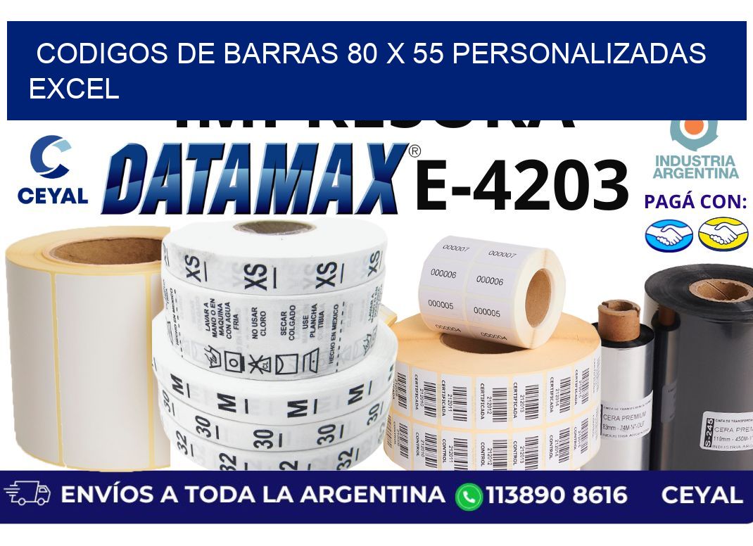 codigos de barras 80 x 55 personalizadas excel