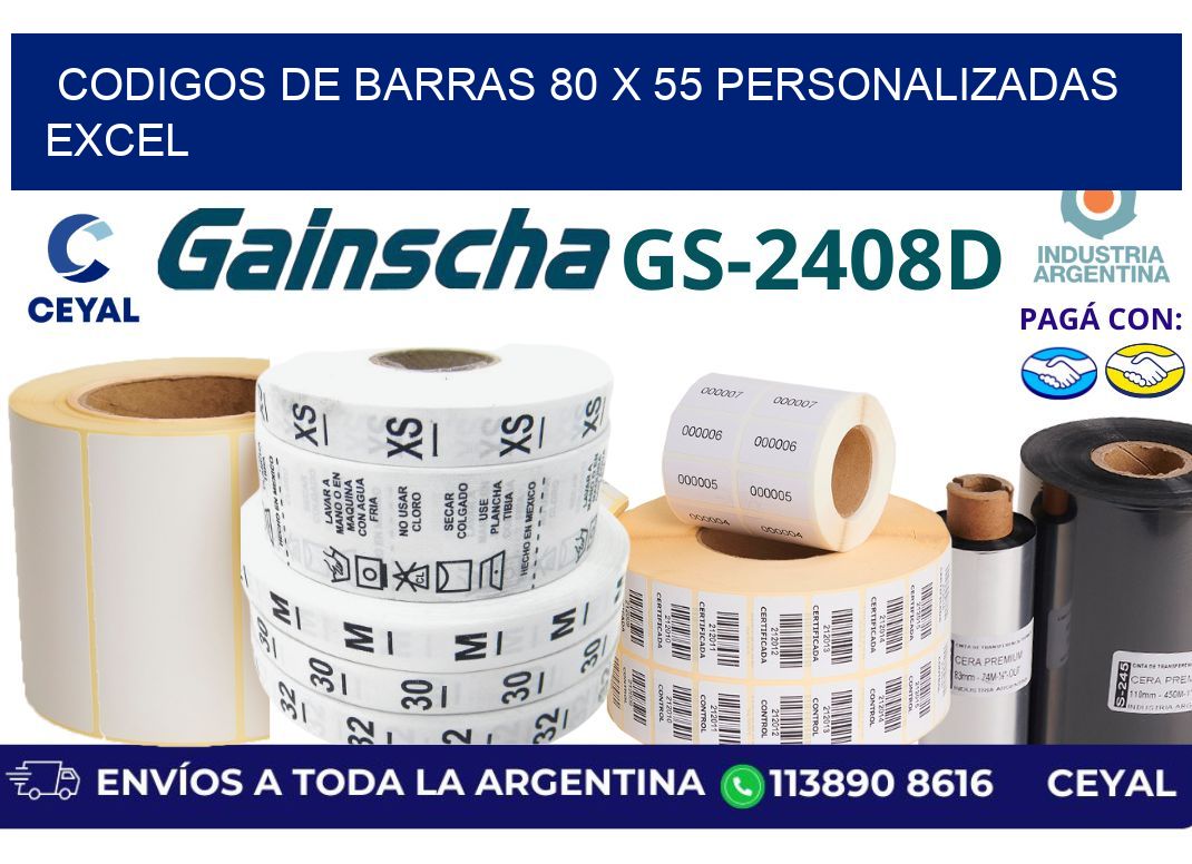codigos de barras 80 x 55 personalizadas excel
