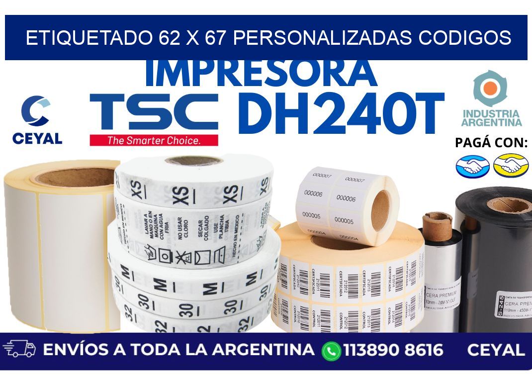 etiquetado 62 x 67 personalizadas codigos