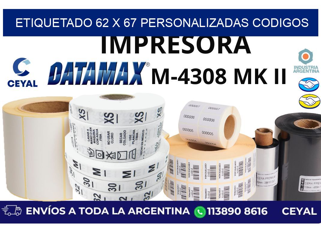 etiquetado 62 x 67 personalizadas codigos
