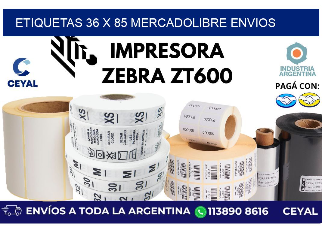 etiquetas 36 x 85 mercadolibre envios