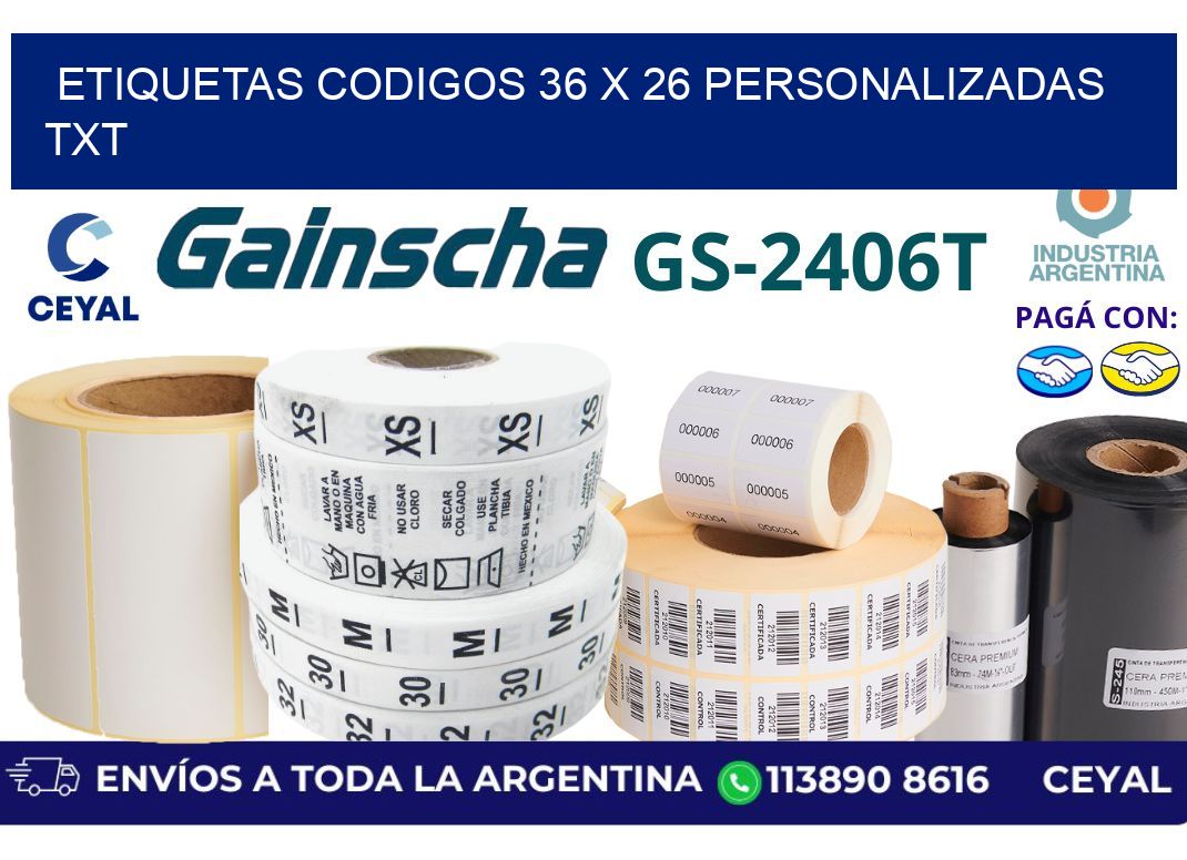 etiquetas codigos 36 x 26 personalizadas txt