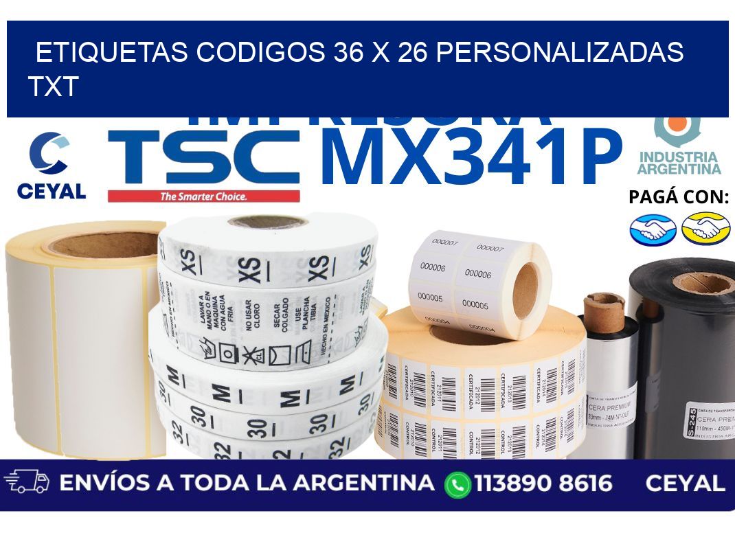 etiquetas codigos 36 x 26 personalizadas txt