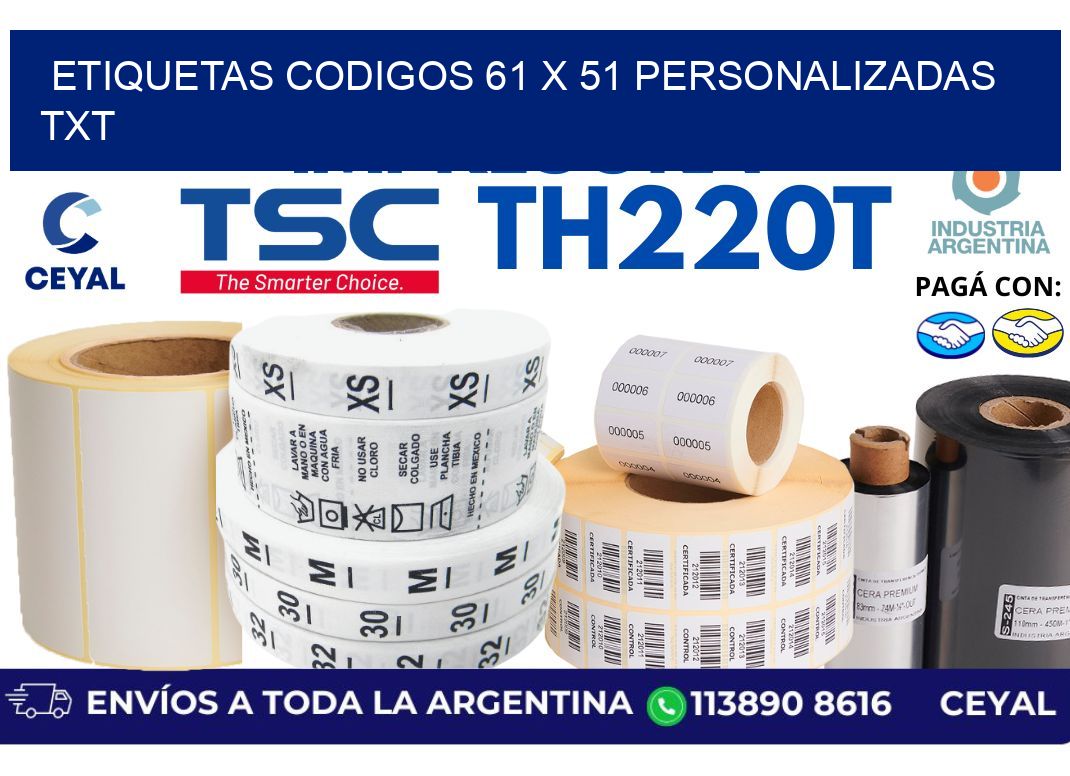 etiquetas codigos 61 x 51 personalizadas txt