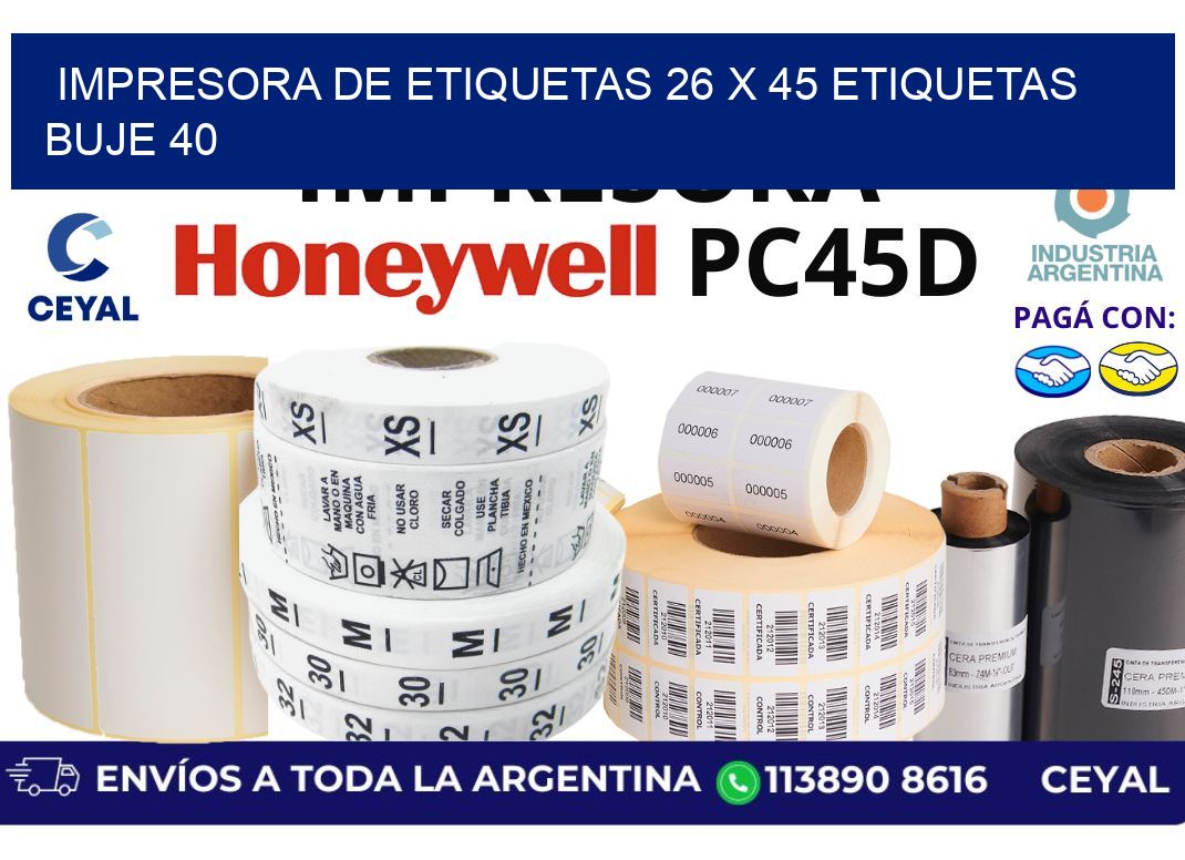 impresora de etiquetas 26 x 45 etiquetas buje 40