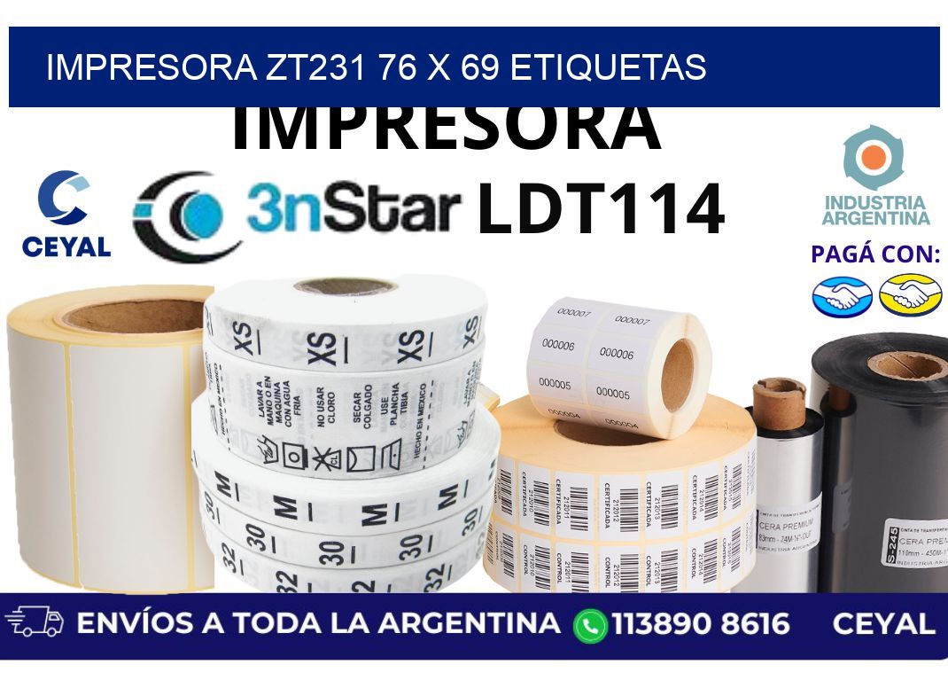 impresora zt231 76 x 69 etiquetas