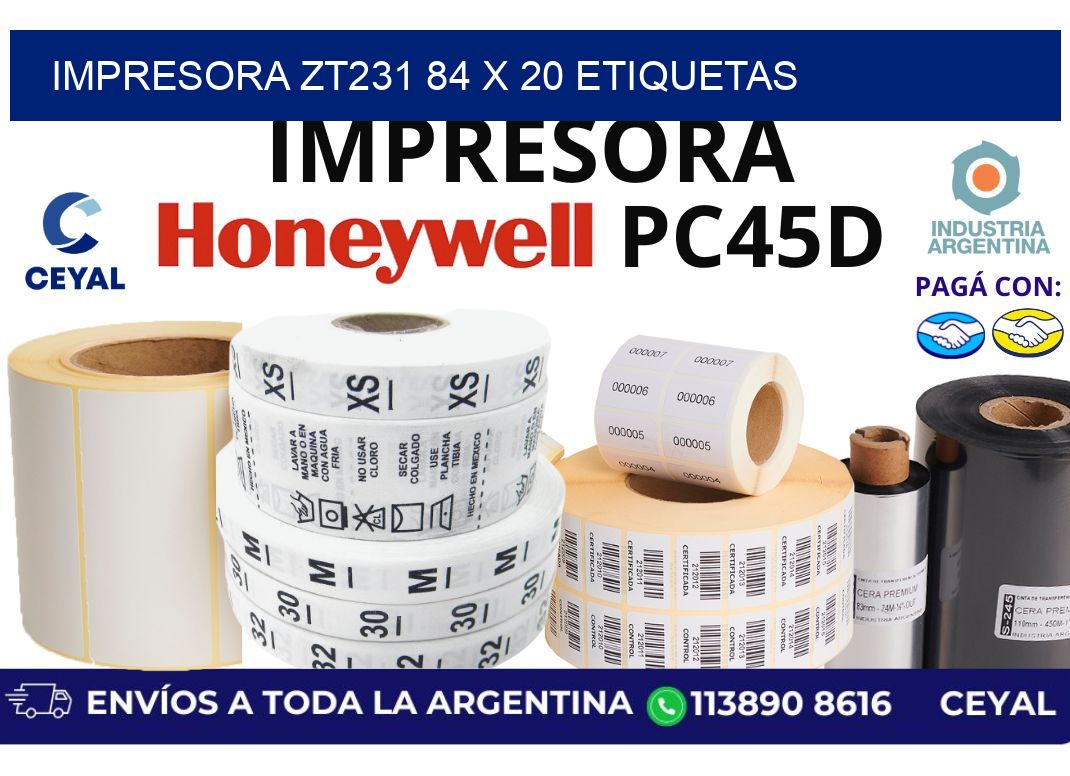 impresora zt231 84 x 20 etiquetas