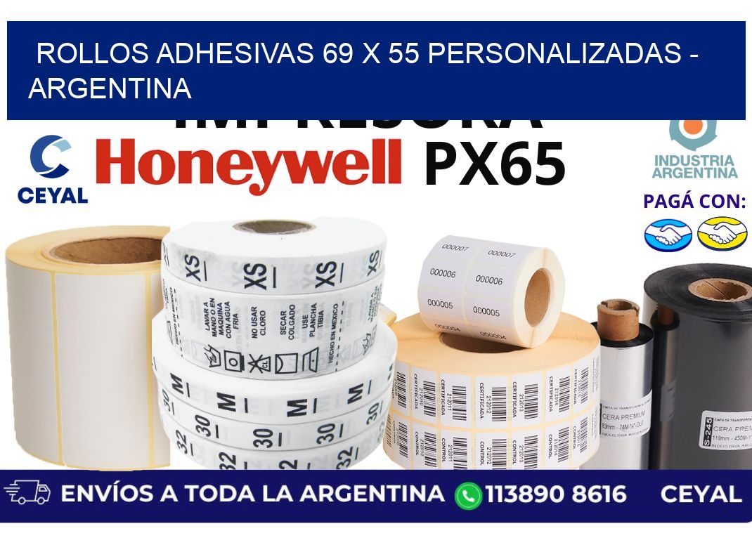 rollos adhesivas 69 x 55 personalizadas - Argentina