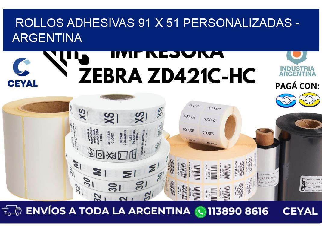 rollos adhesivas 91 x 51 personalizadas - Argentina