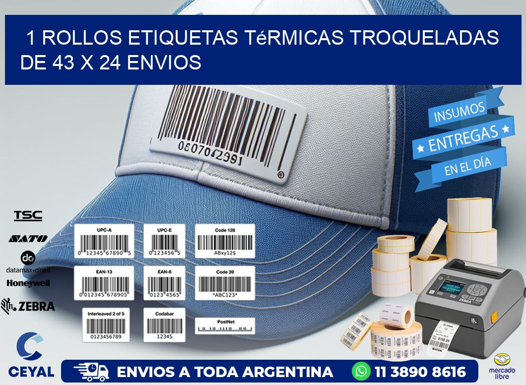 1 Rollos Etiquetas Térmicas Troqueladas De 43 x 24 ENVIOS