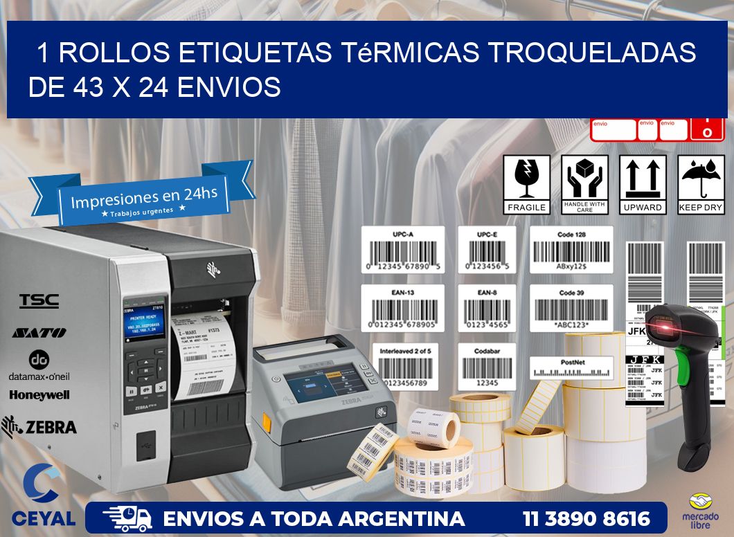 1 Rollos Etiquetas Térmicas Troqueladas De 43 x 24 ENVIOS