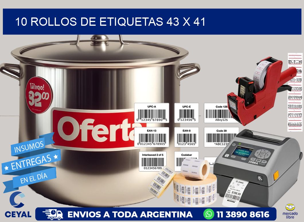 10 ROLLOS DE ETIQUETAS 43 x 41