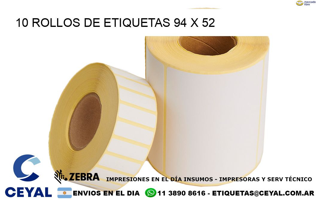 10 ROLLOS DE ETIQUETAS 94 x 52