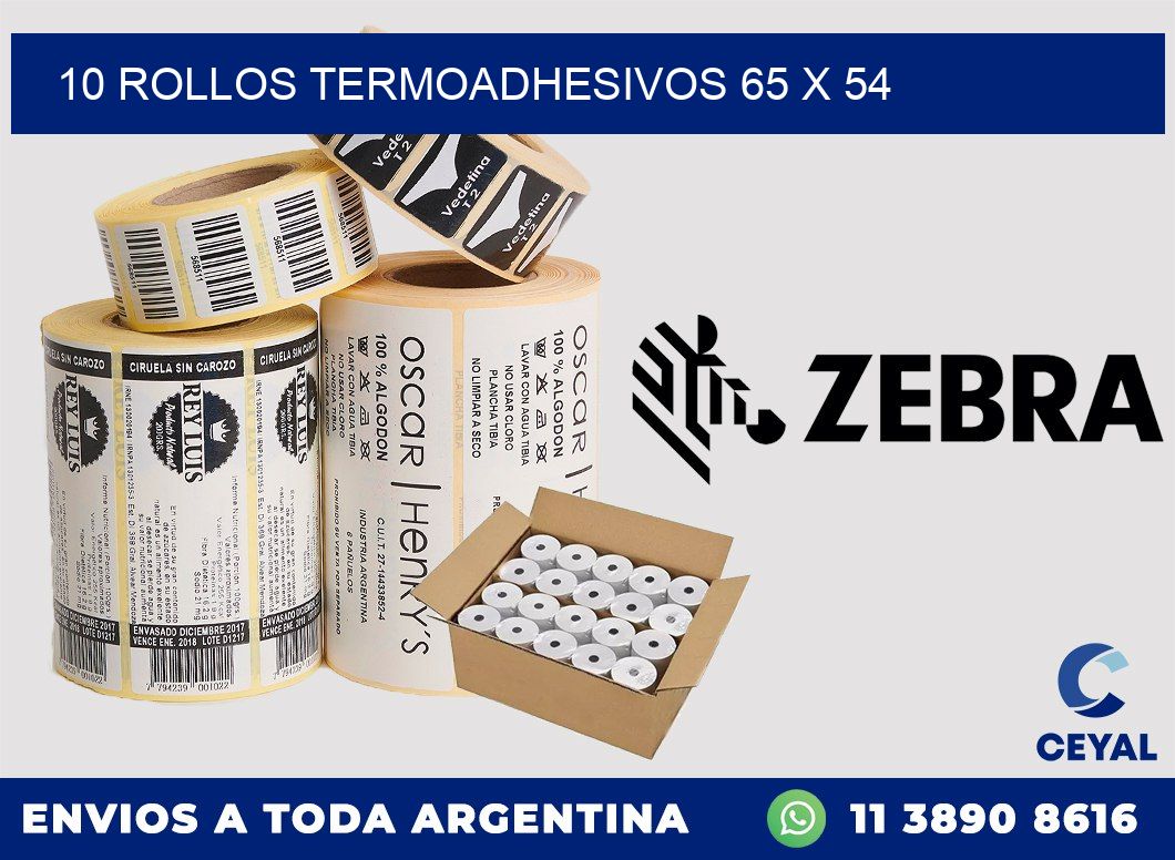 10 ROLLOS TERMOADHESIVOS 65 x 54