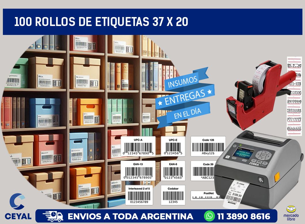100 ROLLOS DE ETIQUETAS 37 x 20