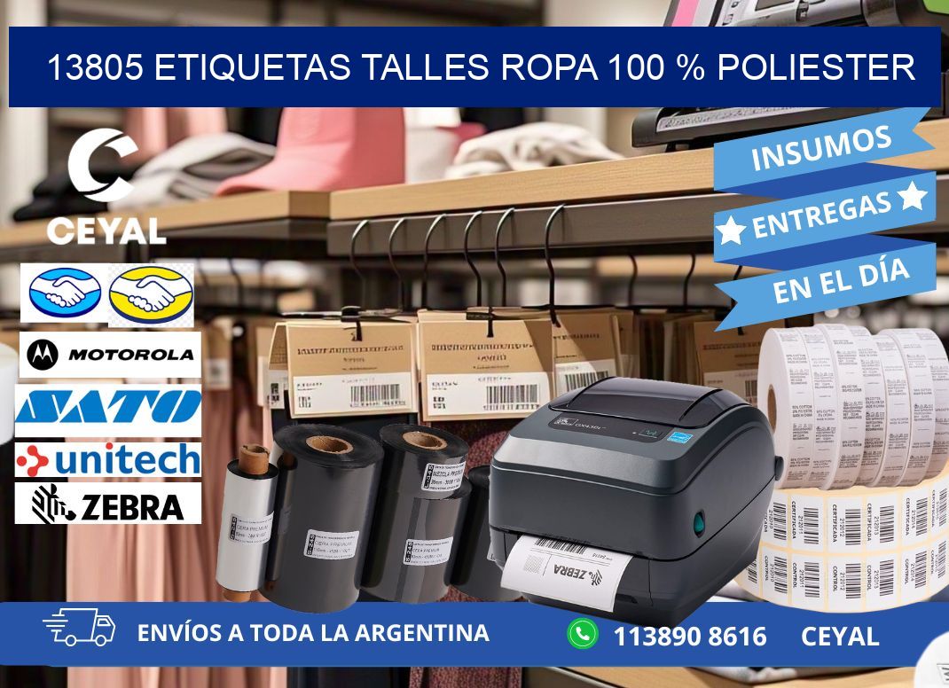13805 ETIQUETAS TALLES ROPA 100 % POLIESTER