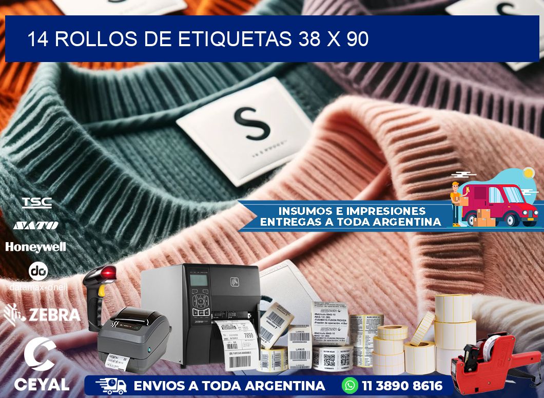 14 ROLLOS DE ETIQUETAS 38 x 90