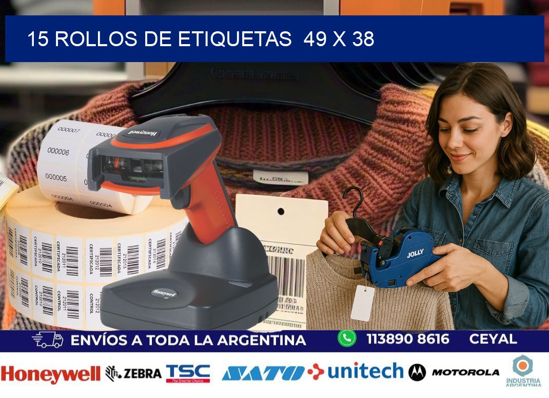 15 ROLLOS DE ETIQUETAS  49 x 38