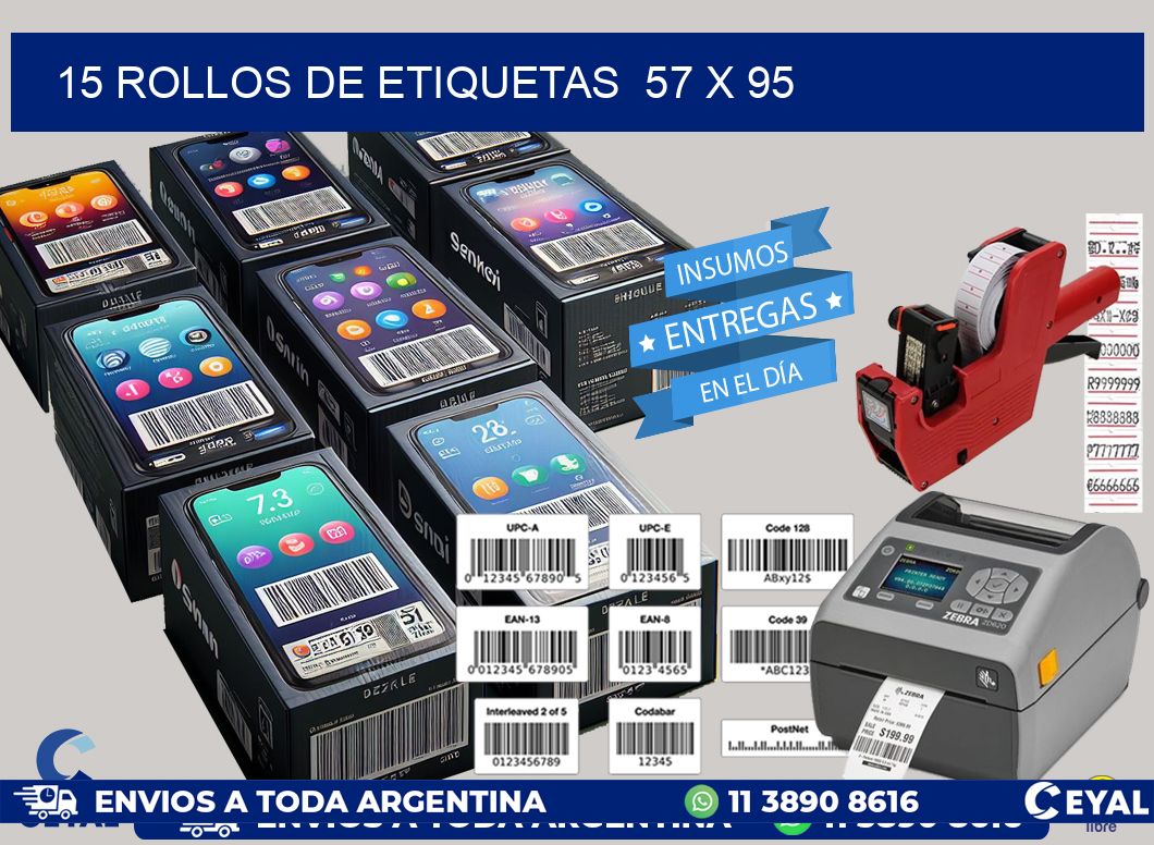 15 ROLLOS DE ETIQUETAS  57 x 95