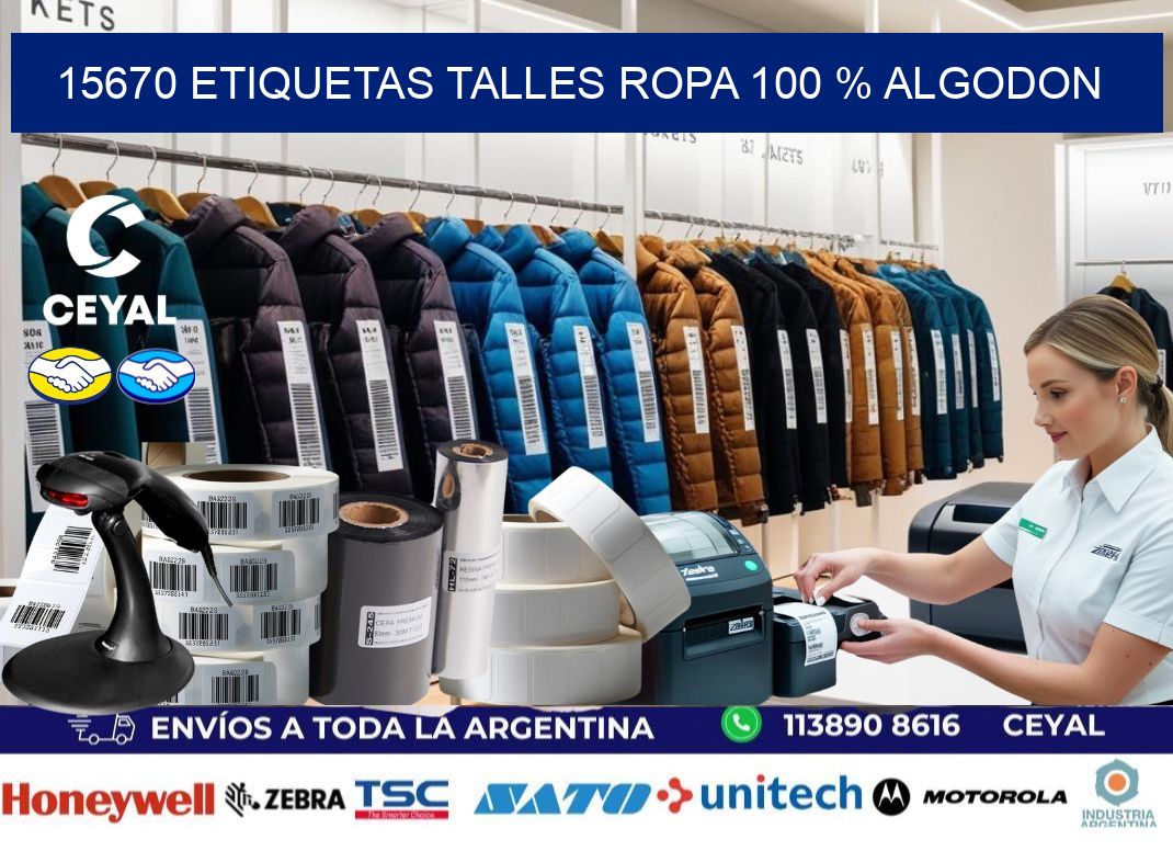 15670 ETIQUETAS TALLES ROPA 100 % ALGODON