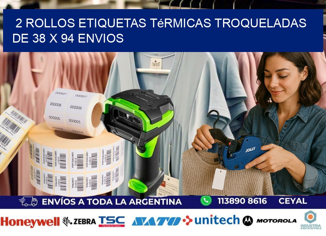 2 Rollos Etiquetas Térmicas Troqueladas De 38 x 94 ENVIOS