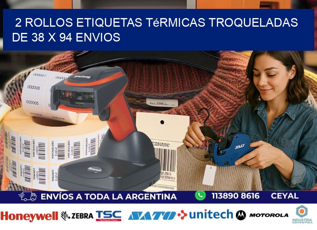 2 Rollos Etiquetas Térmicas Troqueladas De 38 x 94 ENVIOS