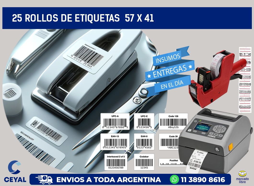 25 ROLLOS DE ETIQUETAS  57 x 41