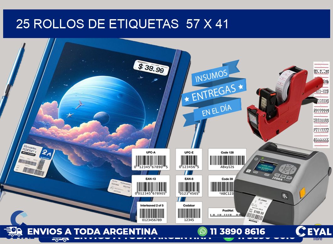 25 ROLLOS DE ETIQUETAS  57 x 41