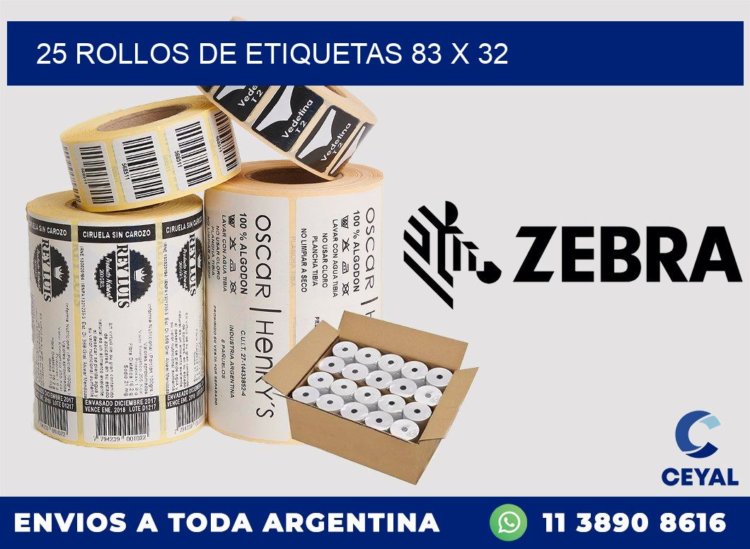 25 ROLLOS DE ETIQUETAS 83 x 32