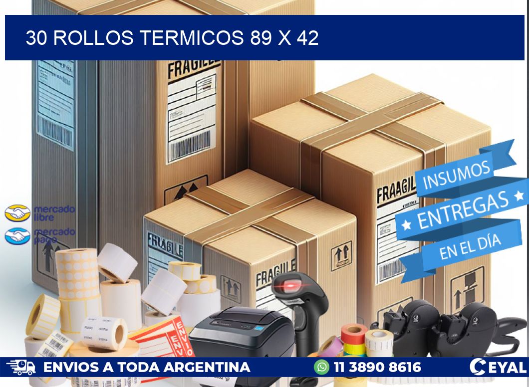 30 ROLLOS TERMICOS 89 x 42