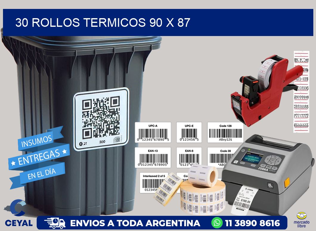 30 ROLLOS TERMICOS 90 x 87
