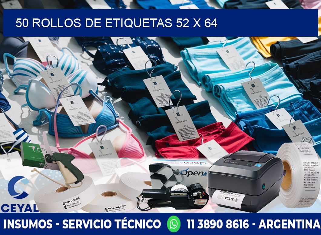 50 ROLLOS DE ETIQUETAS 52 x 64
