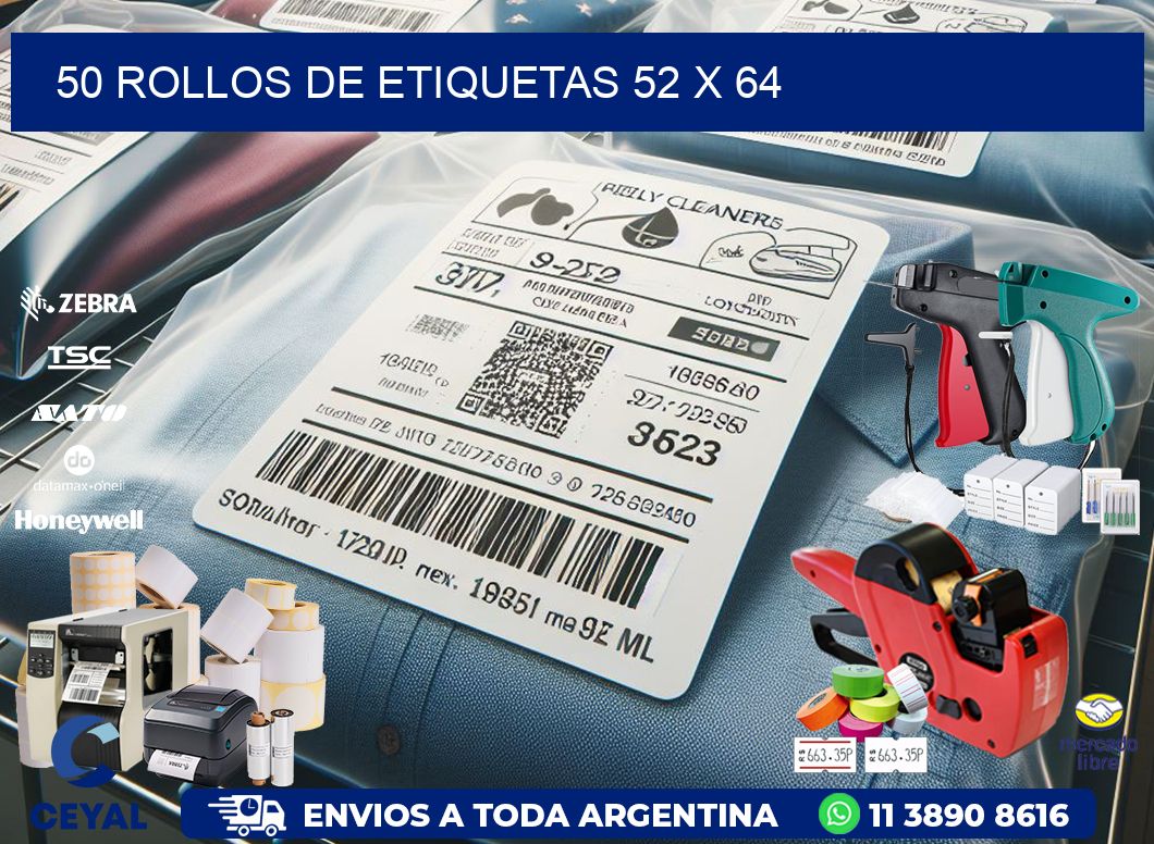 50 ROLLOS DE ETIQUETAS 52 x 64