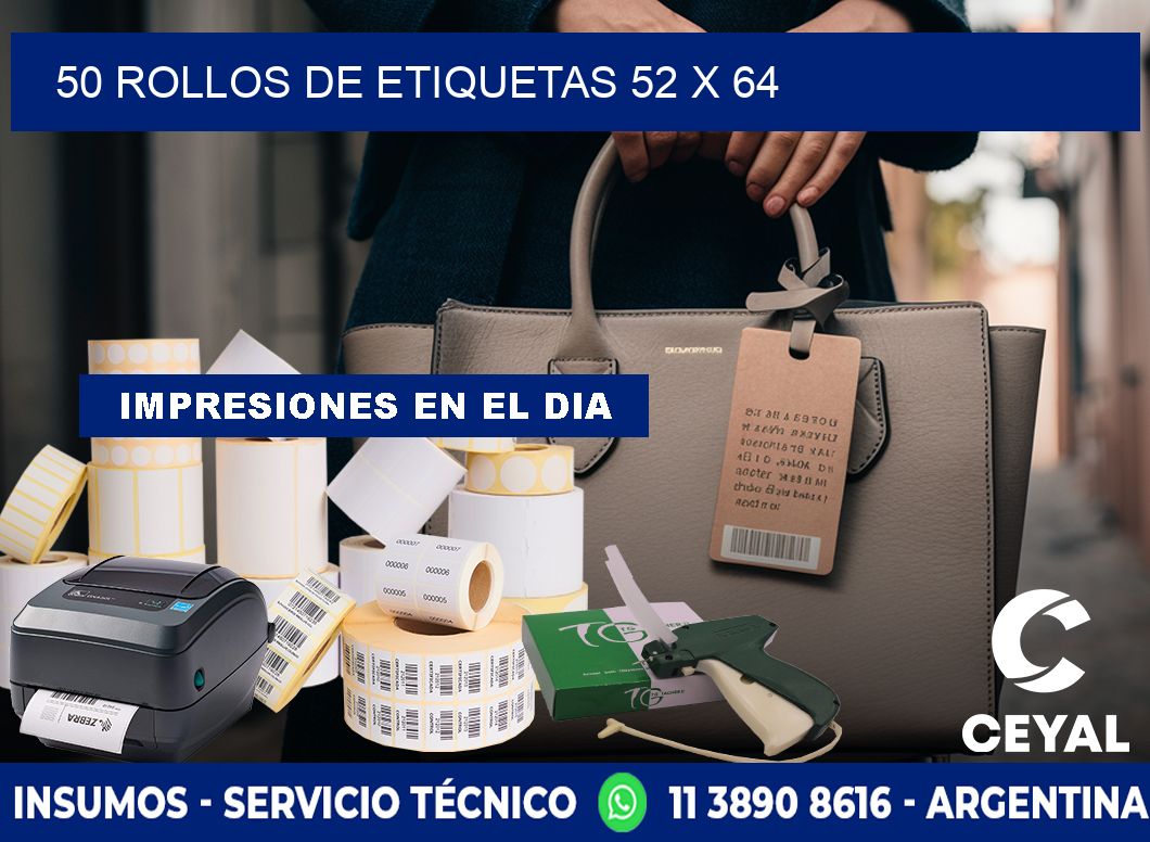 50 ROLLOS DE ETIQUETAS 52 x 64
