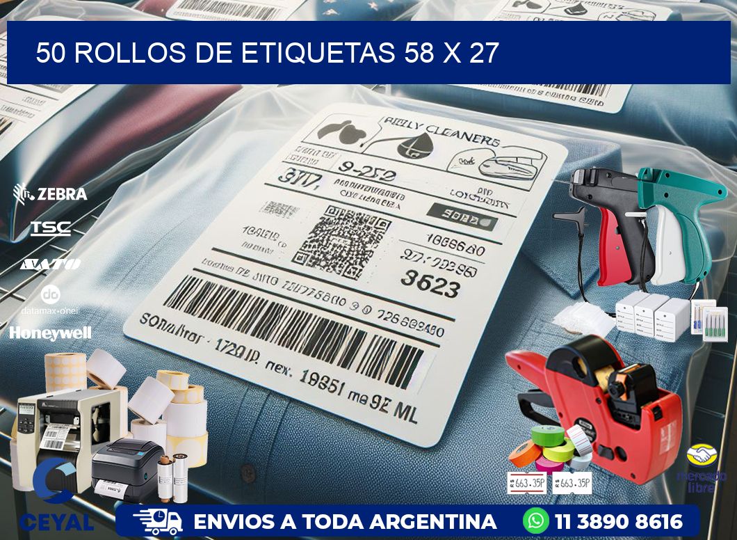 50 ROLLOS DE ETIQUETAS 58 x 27