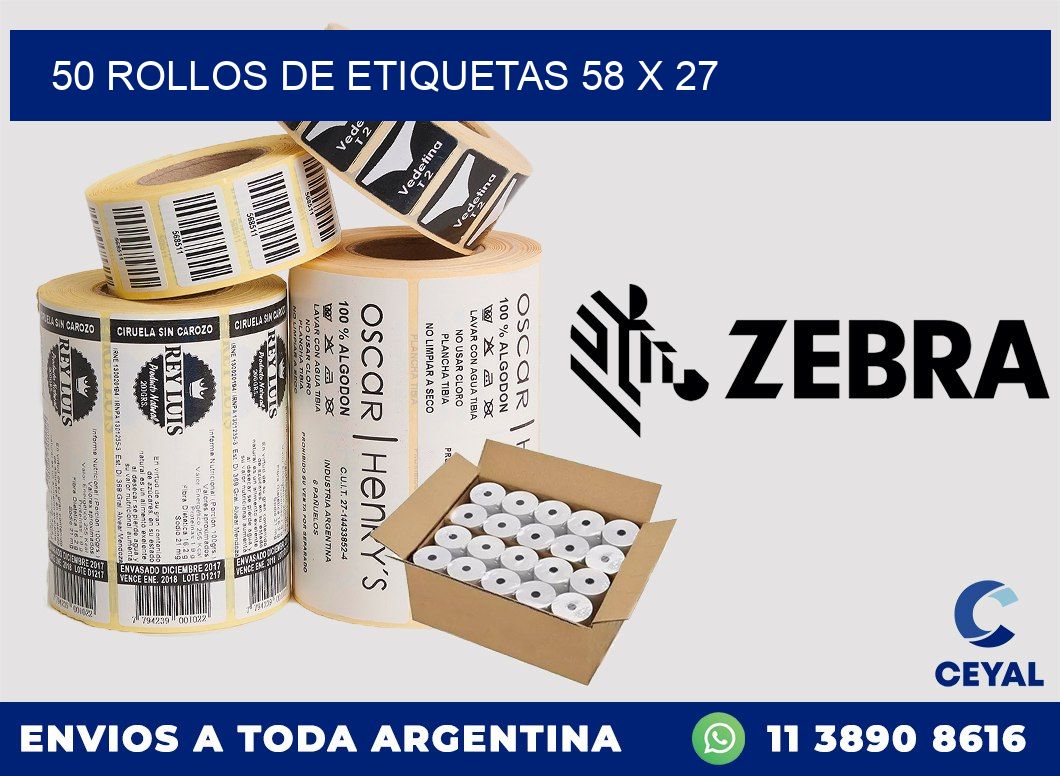 50 ROLLOS DE ETIQUETAS 58 x 27