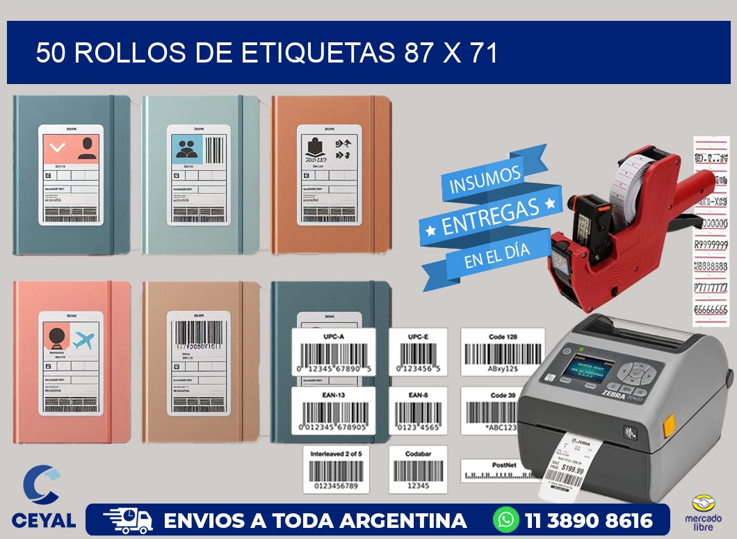 50 ROLLOS DE ETIQUETAS 87 x 71