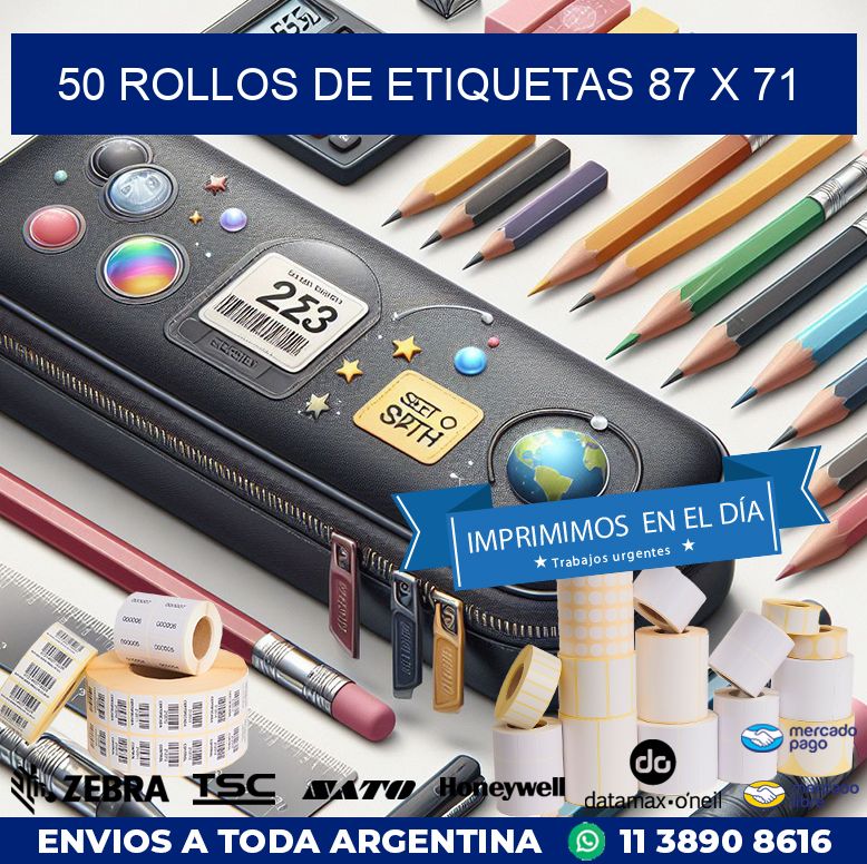 50 ROLLOS DE ETIQUETAS 87 x 71