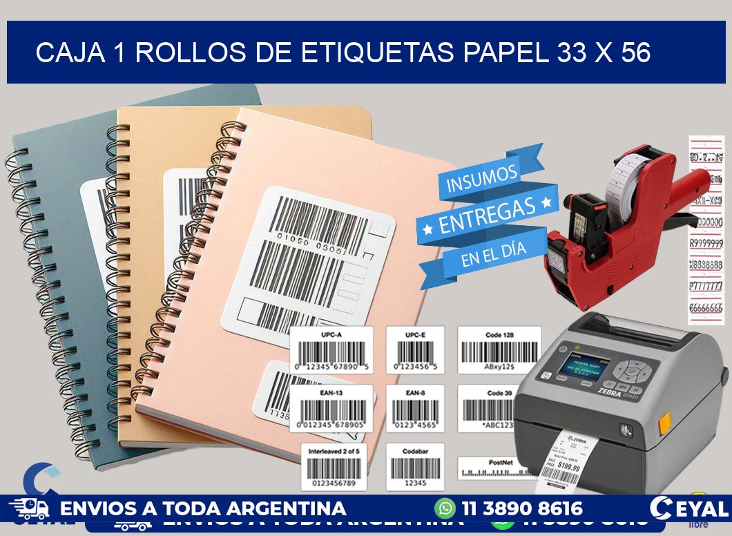 CAJA 1 ROLLOS DE ETIQUETAS PAPEL 33 x 56