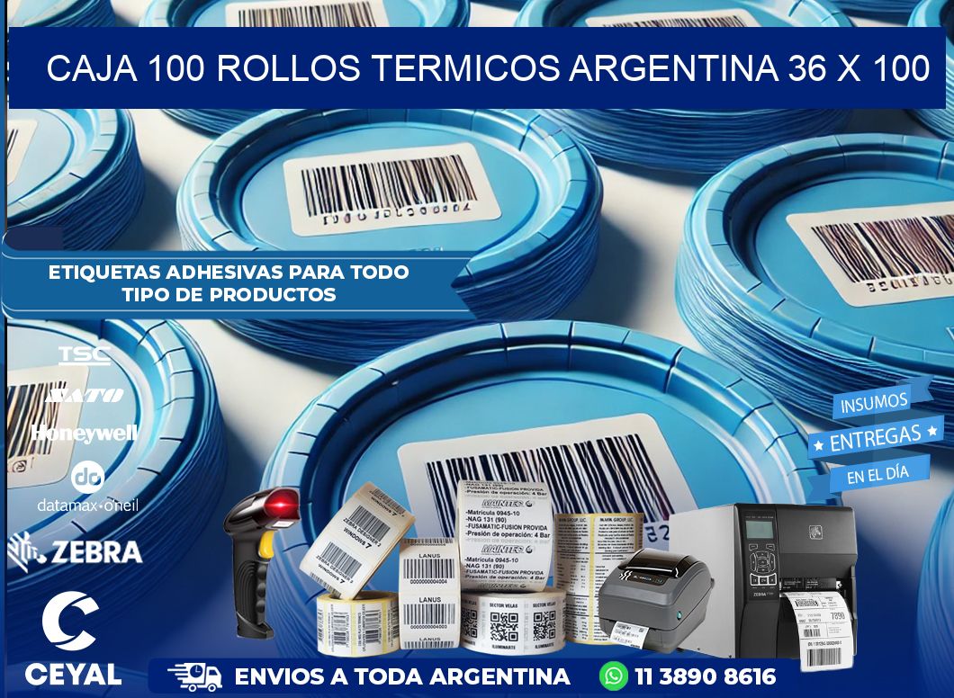 CAJA 100 ROLLOS TERMICOS ARGENTINA 36 x 100