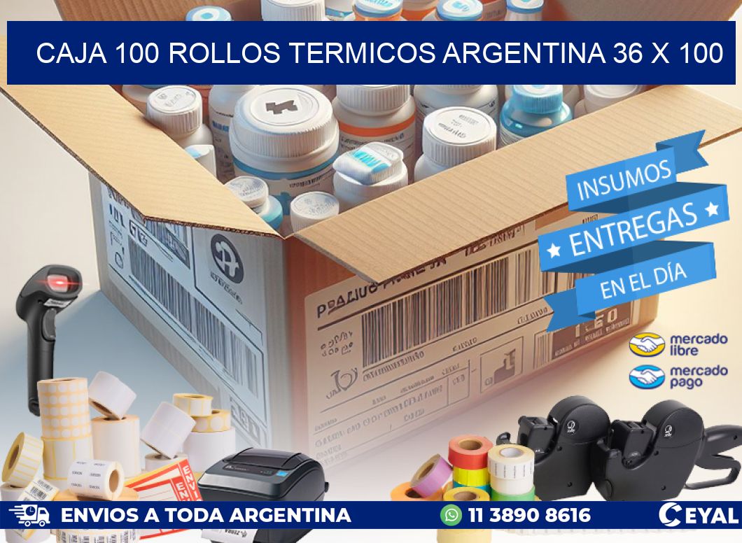 CAJA 100 ROLLOS TERMICOS ARGENTINA 36 x 100